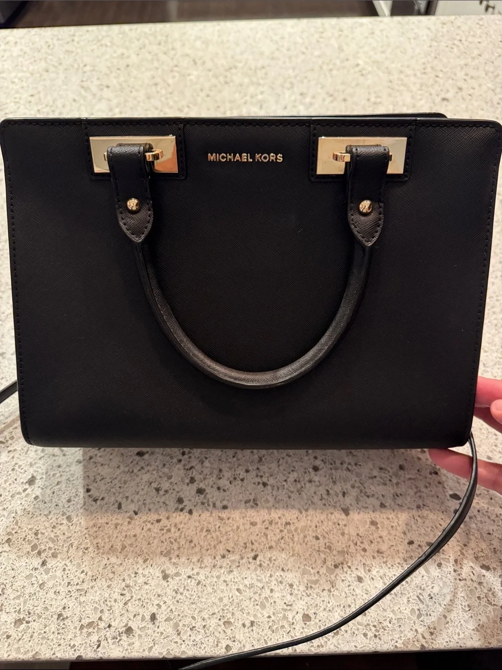 Michael Kors Black Saffiano Satchel with Gold Hardware